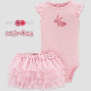 Carter's JOY Baby Girls' Easter Bunny Top & Tutu Set & Headwraps 3 Months NWT